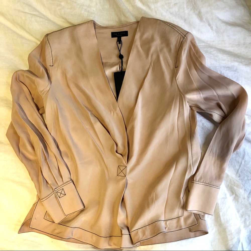 Rag & Bone Shields Silk Drape Blouse - Dusty Rose